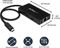 StarTech.com USB-C to Ethernet Adapter - Gigabit - 3 Port USB C to USB Hub and Power Adapter - Thunderbolt 3 Compatible