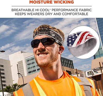 Ergodyne Unisex Adult High Performance Headband - Terry Cloth Sweatband - One Size - Red, White, and Blue - 2 inches - Cotton - Other