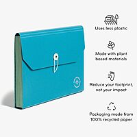 U Brands U-Eco 13 Pocket Poly Expandable File, 8.5" x 11", Brights, Protective Flap with Button/Elastic Closure