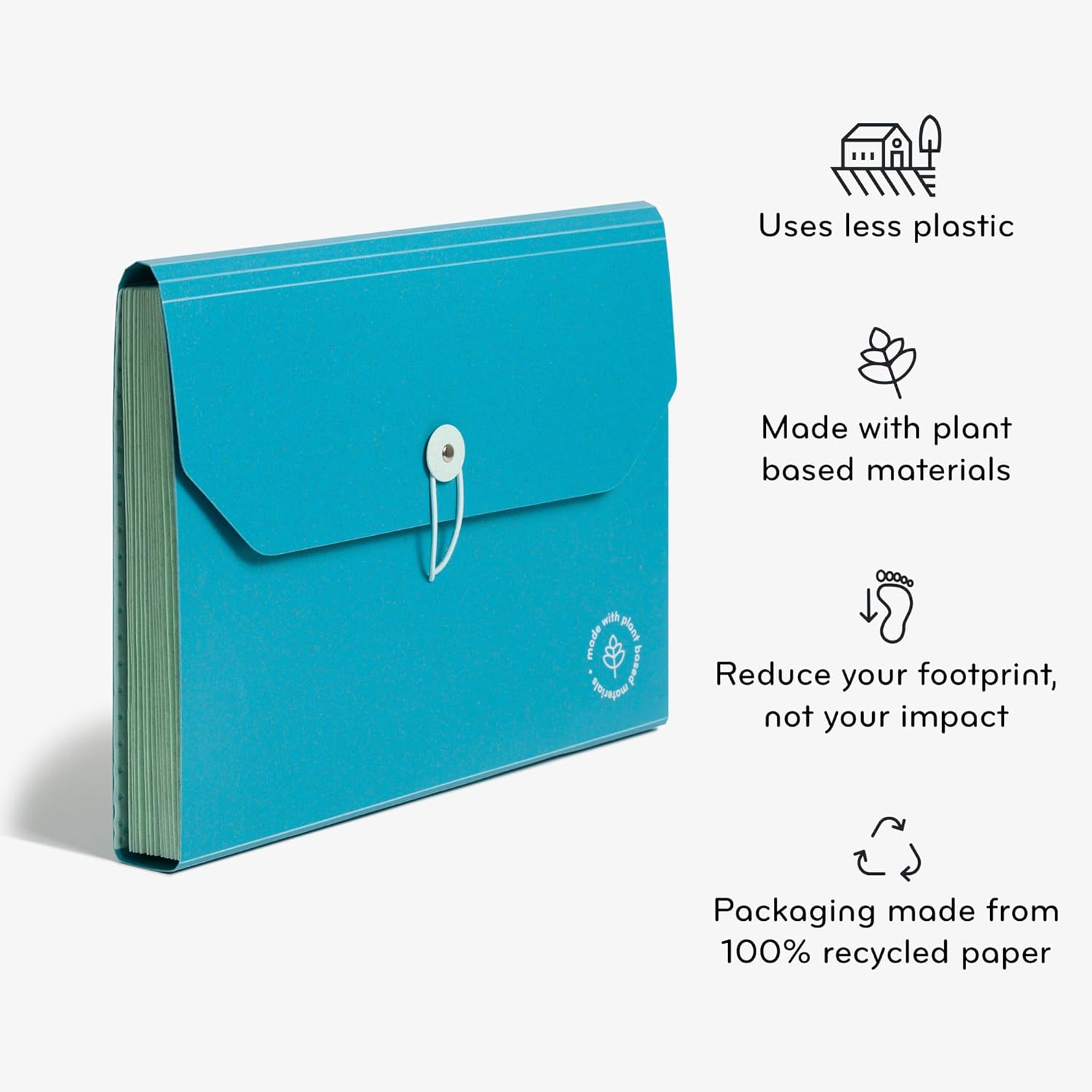 U Brands U-Eco 13 Pocket Poly Expandable File, 8.5" x 11", Brights, Protective Flap with Button/Elastic Closure
