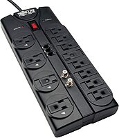 TRIPP LITE 12-Outlet Surge Protector Power Strip with Tel/Modem Protection, 8 ft Right-Angle Cord
