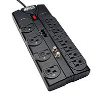 TRIPP LITE 12-Outlet Surge Protector Power Strip with Tel/Modem Protection, 8 ft Right-Angle Cord