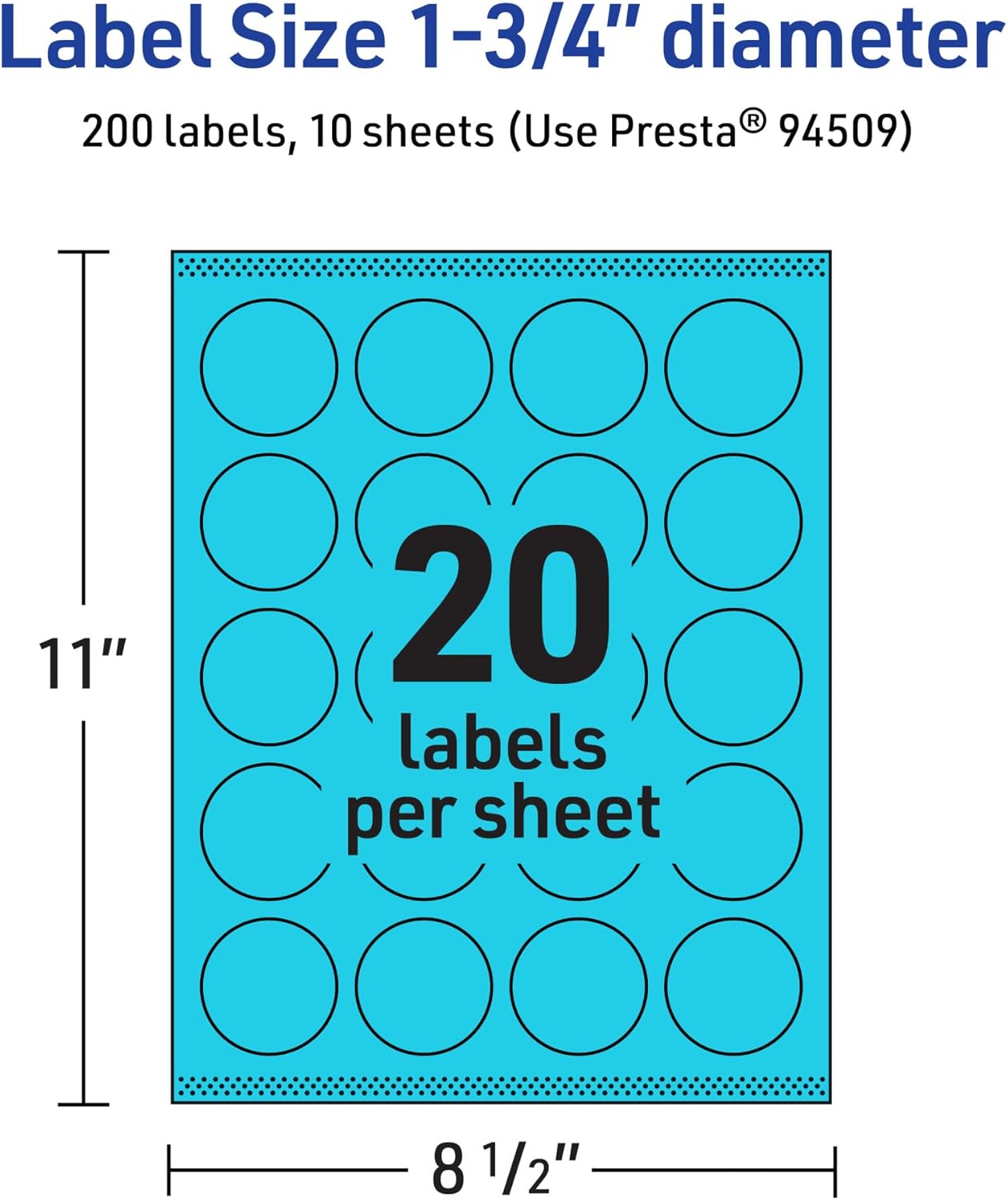 AVERY Printable Round Labels, Sure Feed Technology, 1.75" Diameter, Bright Blue, Print-to-the-Edge, Laser/Inkjet Compatible