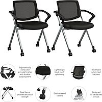 Bush Business Furniture Folding Chairs with Arms - Set of 2, Commercial-Grade Guest Mesh Back Seating for Office, Banquet
