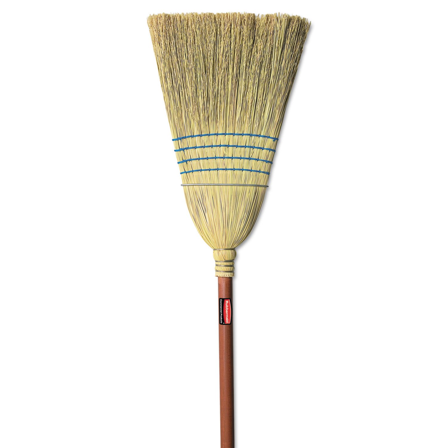 Rubbermaid Commercial Products Heavy-Duty Corn Broom, 1 1/8" Wood Handle, Blue, 58" Length, 12" Brush Face