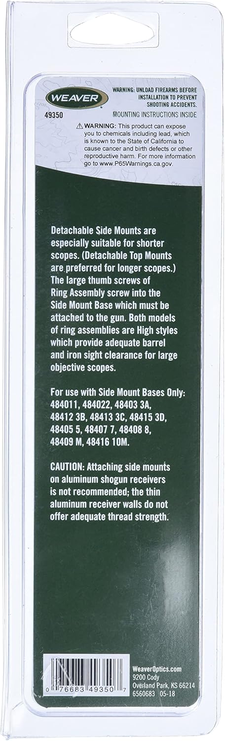 Weaver Side Mount Base - 1-Inch High Bracket and Rings, Gloss Black