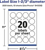 Avery Glossy Clear Round Labels, Sure Feed Technology, 1-2/3" Diameter, 200 Glossy Clear Labels, Print-to-The-Edge, Laser/Inkjet Printable 200 labels