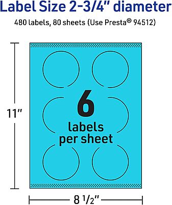 Avery Printable Round Labels, Sure Feed Technology, 2.75" Diameter, Bright Blue