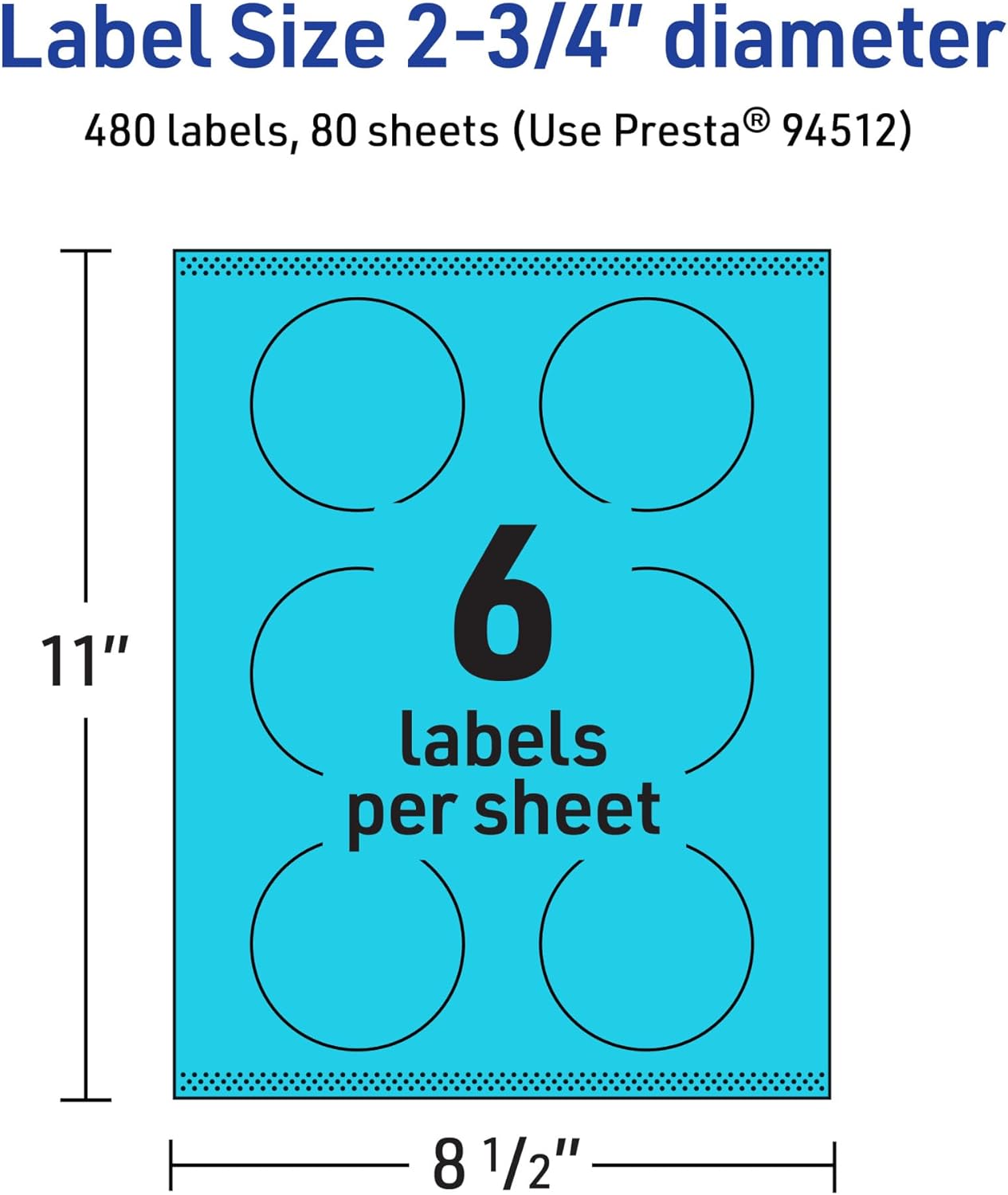 Avery Printable Round Labels, Sure Feed Technology, 2.75" Diameter, Bright Blue