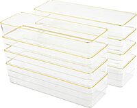 Martha Stewart Kerry Plastic Stackable Office Desk Drawer Organizers with Gold Trim