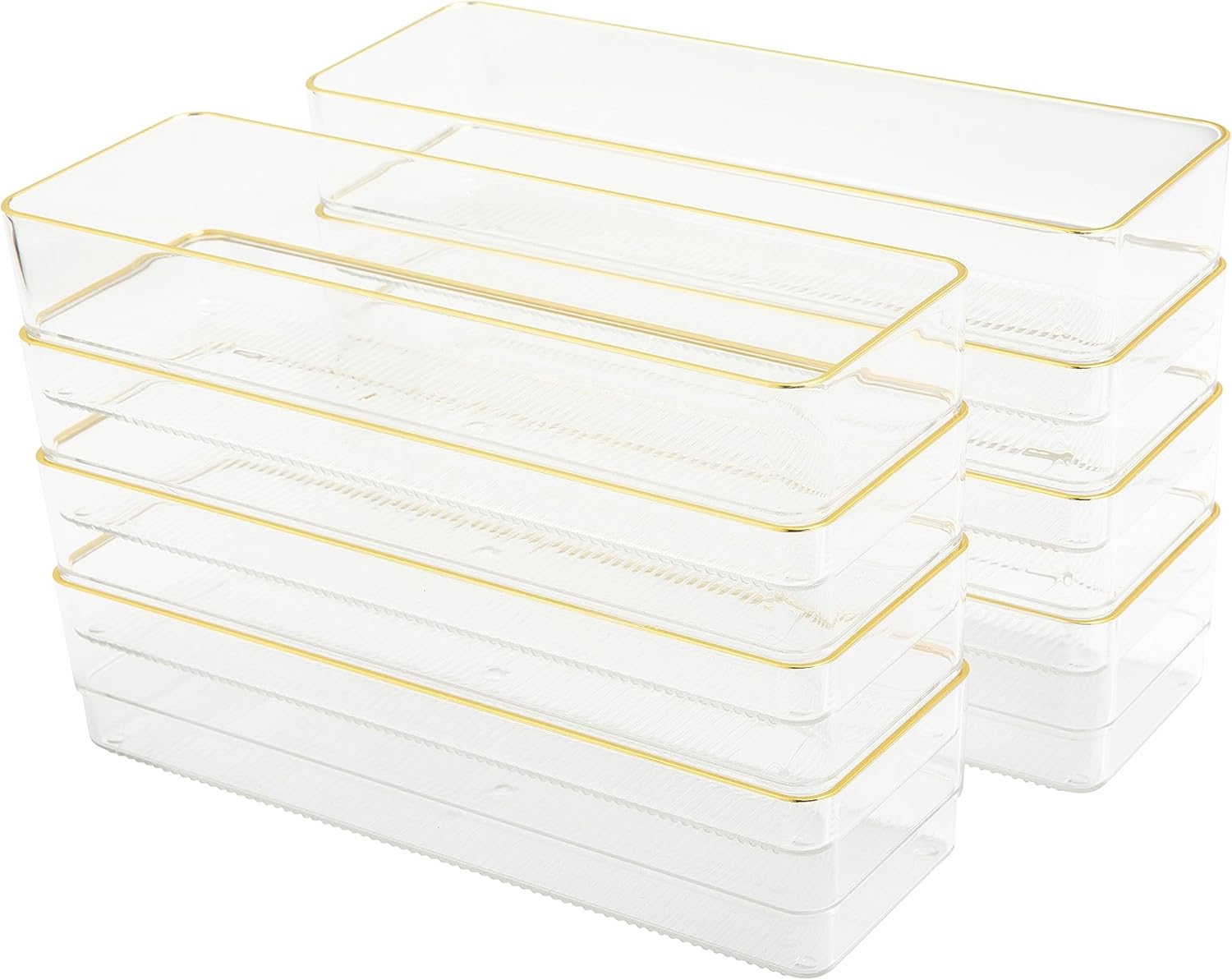 Martha Stewart Kerry Plastic Stackable Office Desk Drawer Organizers with Gold Trim