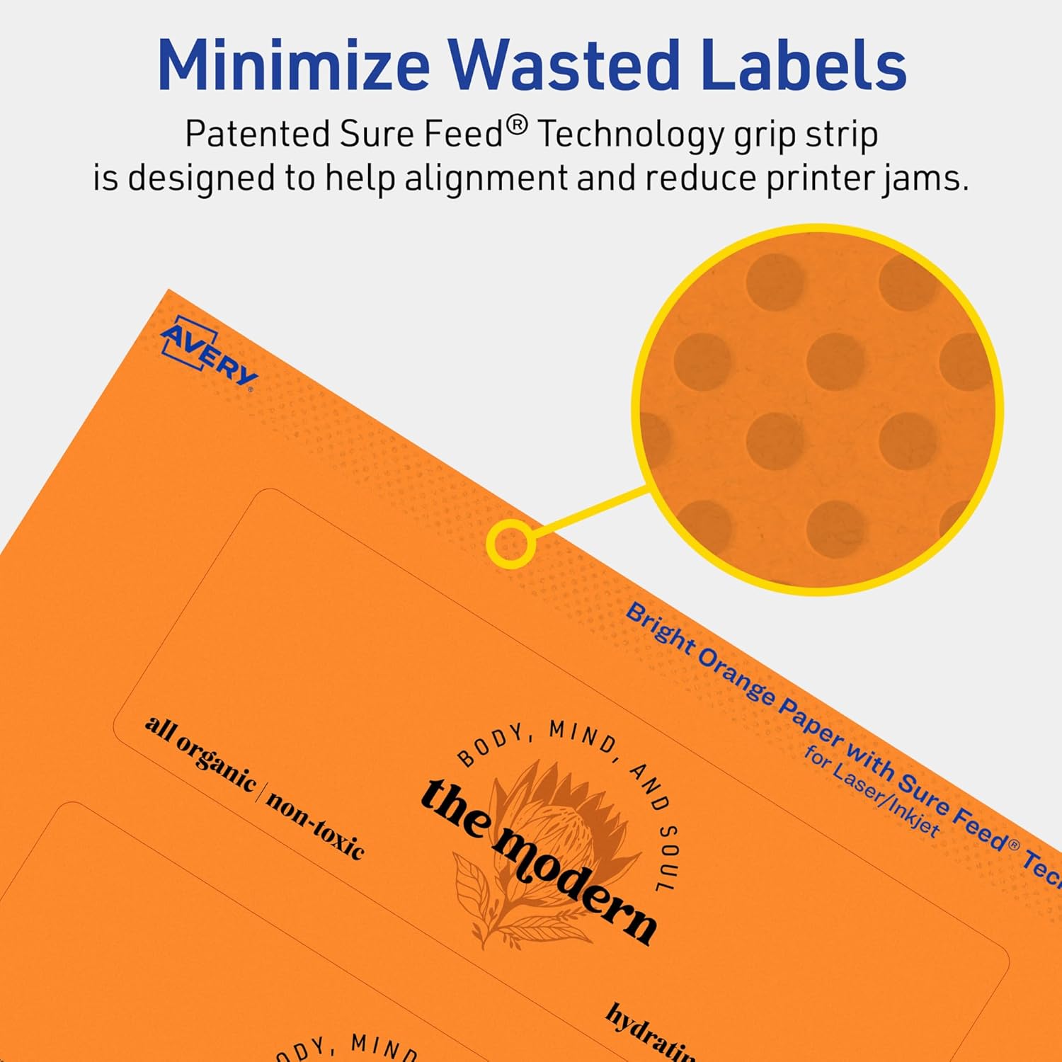 Avery Printable Rectangle Labels, Sure Feed Technology, 2" x 6", Bright Orange Labels, Print-to-The-Edge