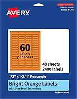 AVERY Printable Rectangle Labels, Sure Feed Technology, 1/2" x 1-3/4", Bright Orange, Print-to-The-Edge, Laser/Inkjet
