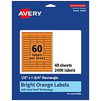 AVERY Printable Rectangle Labels, Sure Feed Technology, 1/2" x 1-3/4", Bright Orange, Print-to-The-Edge, Laser/Inkjet