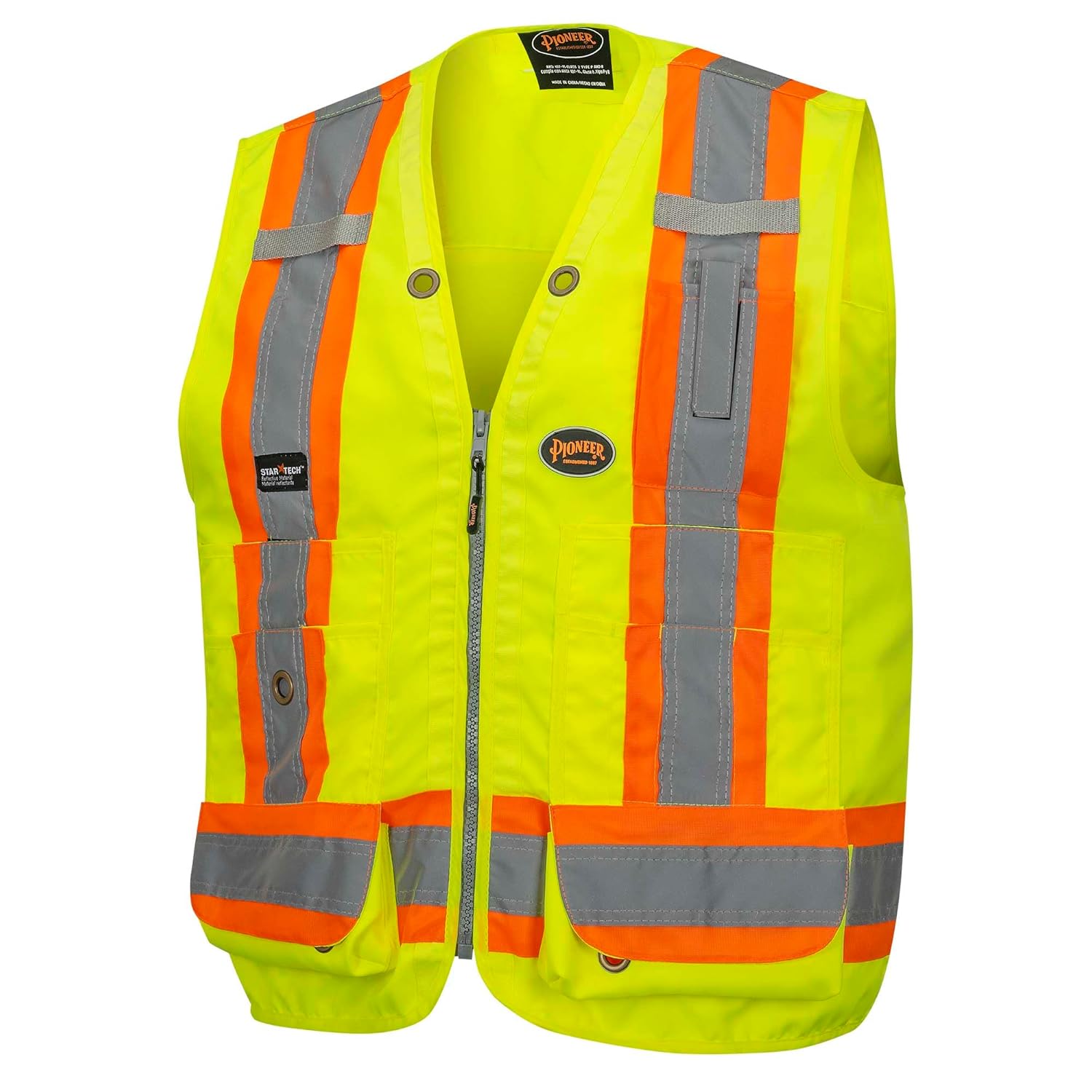 PIONEER Surveyor Safety Vest – Hi-Vis Reflective Woven 150D, 19 Pockets, Zipper