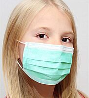 Kata 3-Ply Pleated Disposable Children's Face Masks, One Size, Green, Box Of 50 Masks