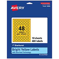 AVERY Printable Starburst Labels, Sure Feed Technology, 1" Bright Yellow, Print-to-the-Edge, Laser/Inkjet
