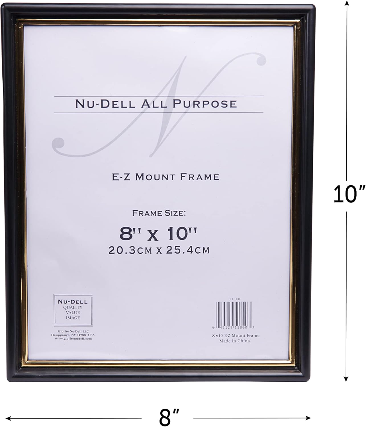 NuDell EZ Mount Document Frame with Plastic Face, Black w/ Gold Trim
