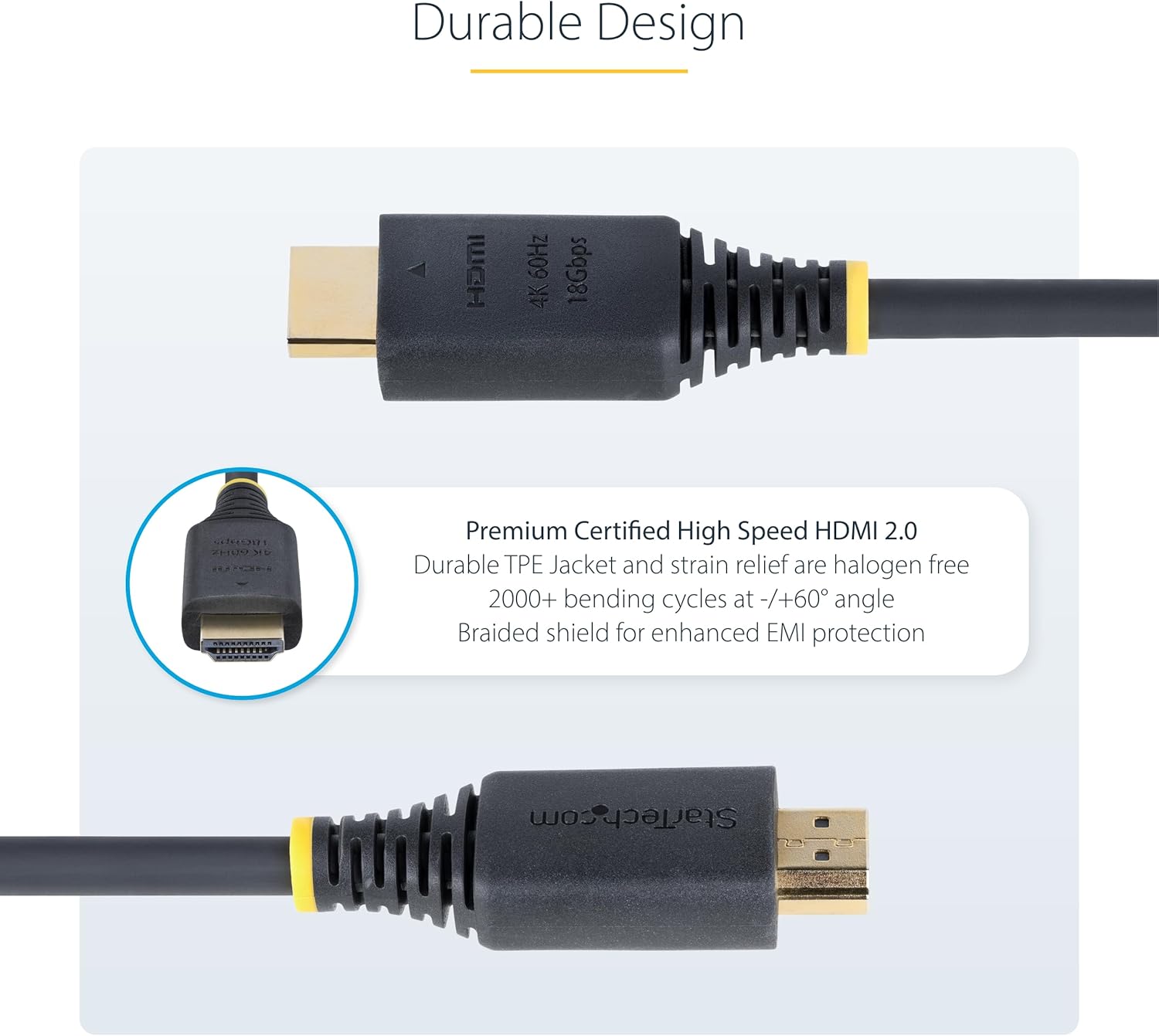 StarTech.com 1.5m (4.9ft) Premium Certified High Speed HDMI Cable, 4K 60Hz/1440p 144Hz, 18Gbps, UHD HDMI 2.0 Cord, TPE Jacket