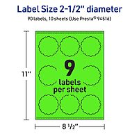 Avery Printable Round Scalloped Labels, Sure Feed Technology, 2.5" Diameter, Neon Green, Print-to-The-Edge