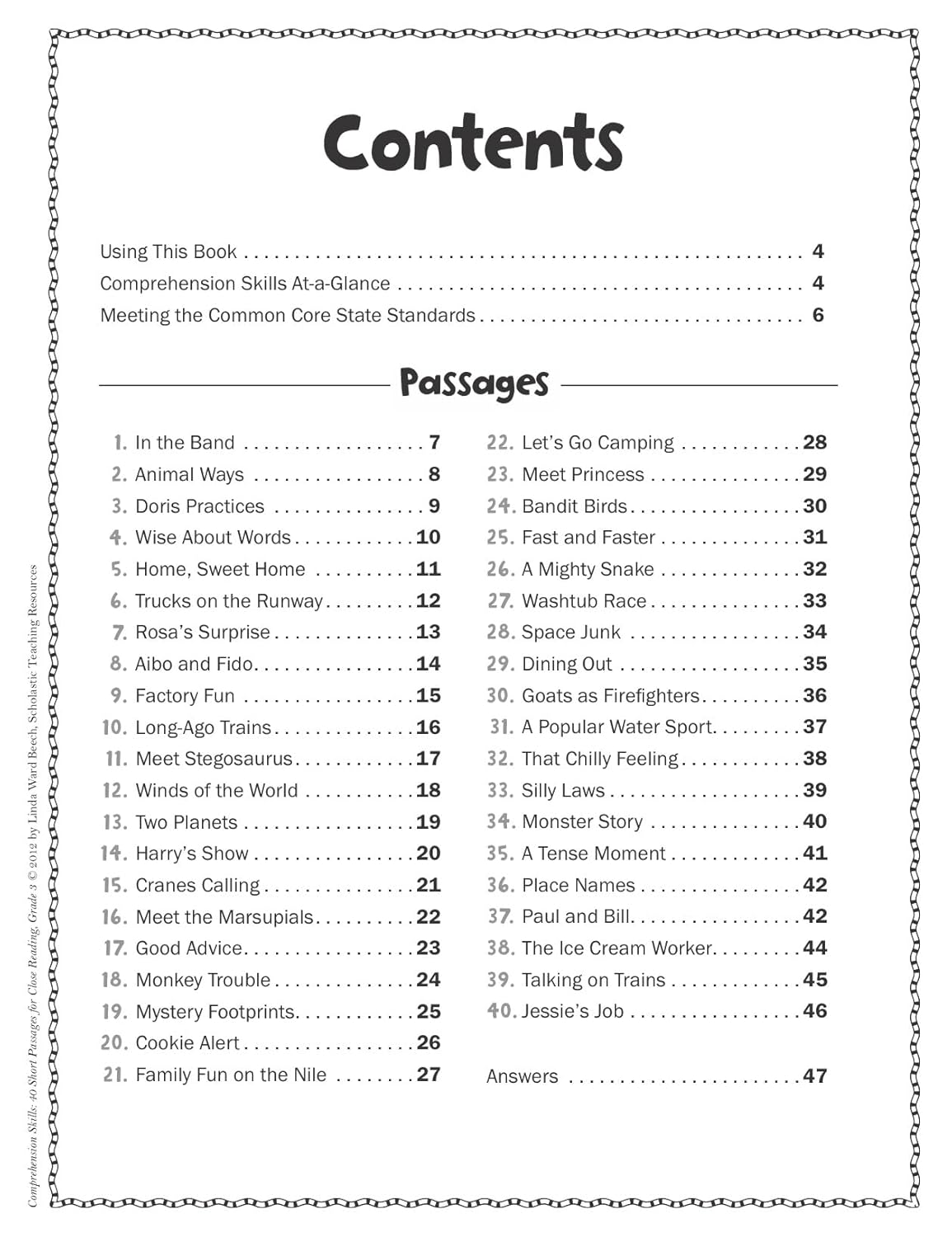 Scholastic Comprehension Skills: 40 Short Passages For Close Reading, Grade 3