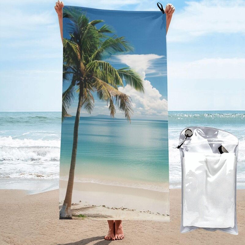 Beach and Palm Tree Printed Microfiber Quick Dry Bath Towel 31.5"X63" - Absorbent, Soft, and Perfect for Travel, Beach