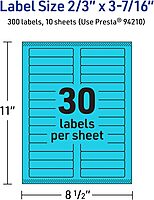 Avery Printable Rectangle Labels, Sure Feed Technology, 2/3" x 3-7/16", Bright Blue Labels, Laser/Inkjet Printable, 300 Total, Great for Mailing and Packaging