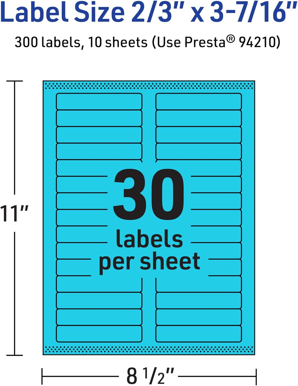 Avery Printable Rectangle Labels, Sure Feed Technology, 2/3" x 3-7/16", Bright Blue Labels, Laser/Inkjet Printable
