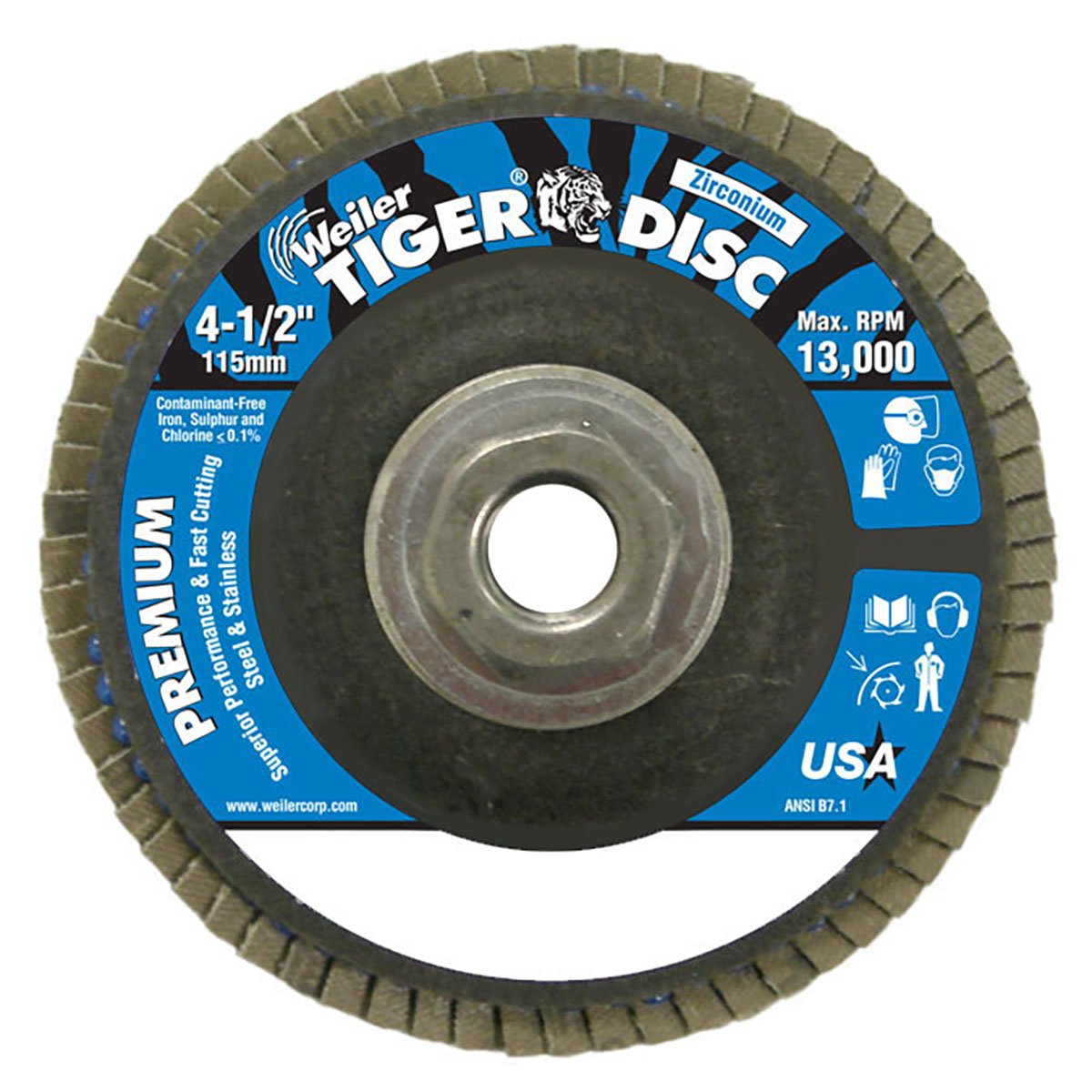 Weiler Type 27 Non-Woven Zirconium Flap Disc - Fine Grade - 4 1/2 in Dia 5/8 in Center Hole - 13000 Max RPM