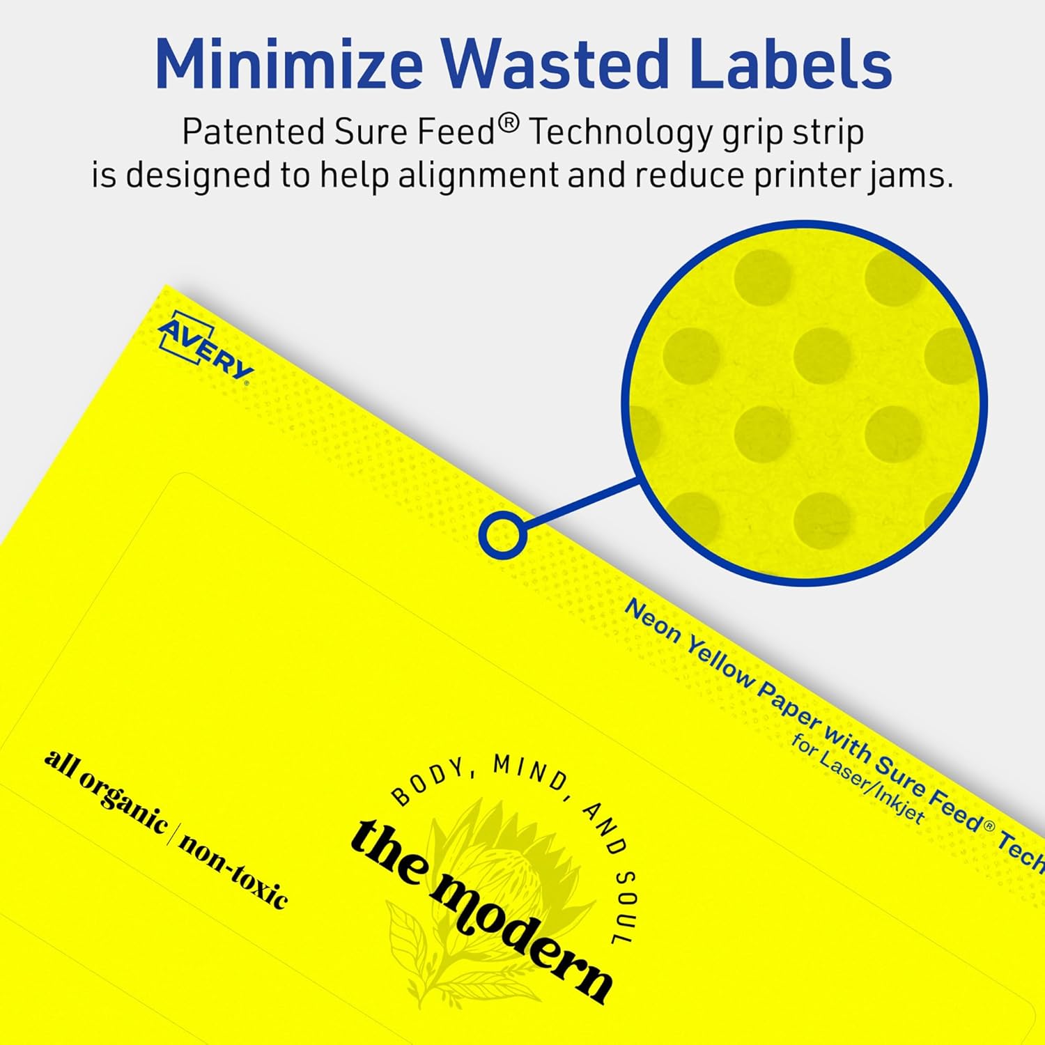 AVERY Printable Rectangle Labels, Sure Feed Technology, 2-1/2" x 7", Neon Yellow, Print-to-The-Edge, Laser/Inkjet