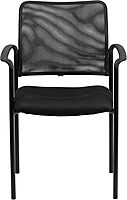 Flash Furniture Jana Comfort Black Mesh Stackable Steel Side Chair with Nylon Arms and Built-In Lumbar Support Contemporary
