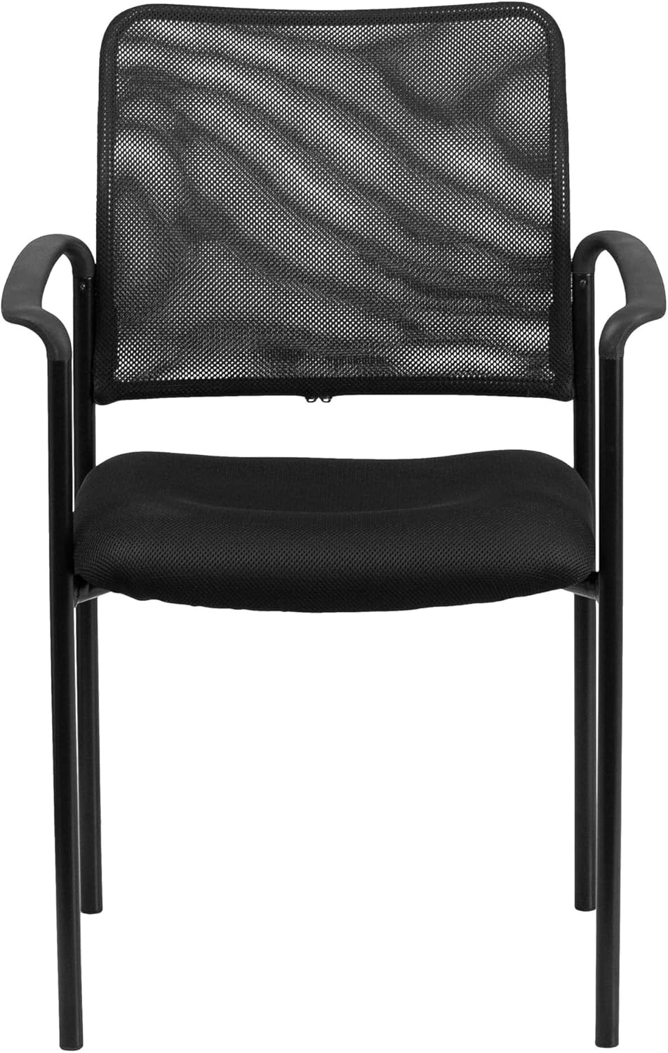Flash Furniture Jana Comfort Black Mesh Stackable Steel Side Chair with Nylon Arms and Built-In Lumbar Support Contemporary