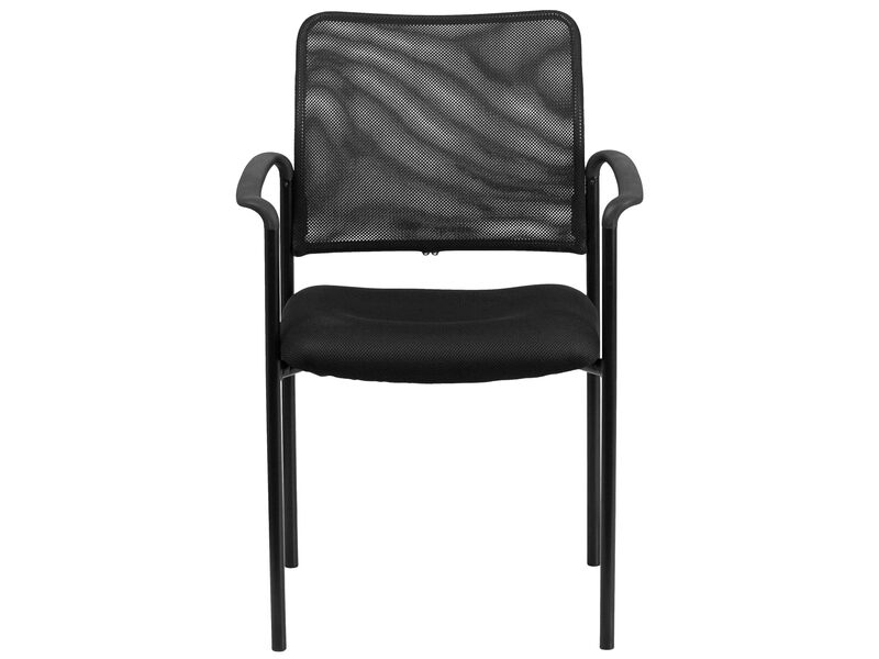 Flash Furniture Jana Comfort Black Mesh Stackable Steel Side Chair with Nylon Arms and Built-In Lumbar Support Contemporary