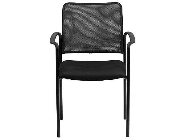 Flash Furniture Jana Comfort Black Mesh Stackable Steel Side Chair with Nylon Arms and Built-In Lumbar Support Contemporary