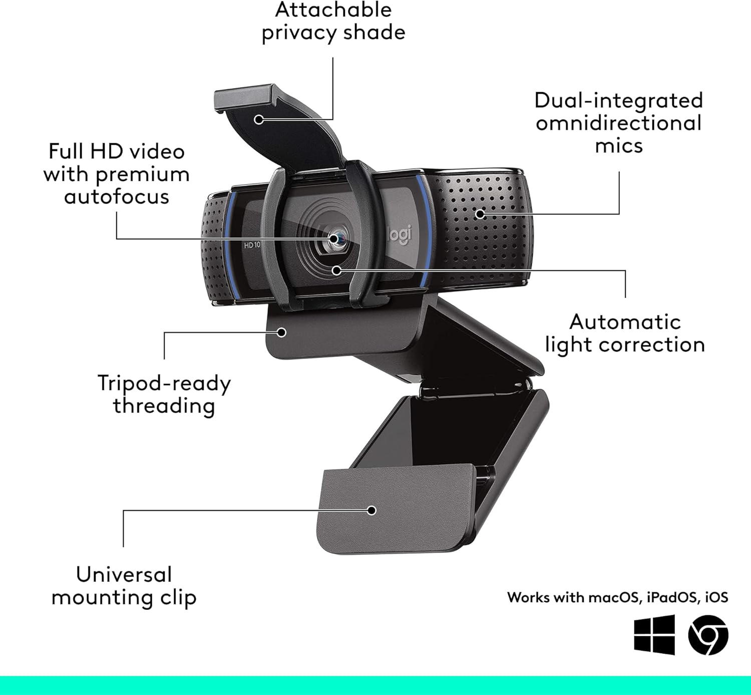 LOGITECH C920e HD 1080p Webcam, TAA Compliant — Certified for Zoom & Microsoft Teams