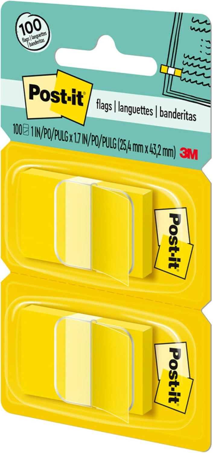 Post-it Flags, 50/Dispenser, 2 Dispensers/Pack, 1 in Wide, Yellow (680-YW2) 100 Flags Yellow