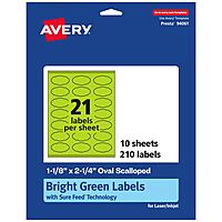 Avery Printable Oval Scalloped Labels, Sure Feed Technology, 1-1/8" x 2-1/4", Bright Green Labels, Print-to-The-Edge, Laser/Inkjet Printable, 210 Total, Great for Candles and Jars 210 labels