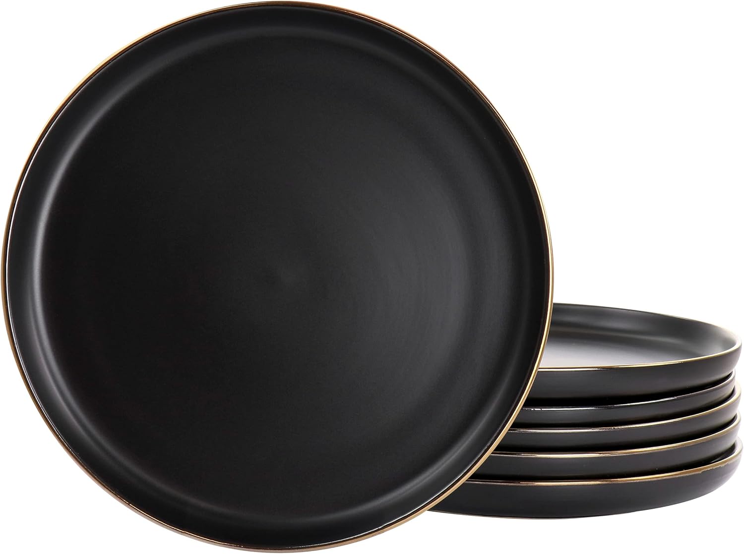 ELAMA Round Stoneware Dinner Plate Set with Gold Rim