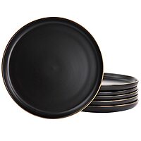 ELAMA Round Stoneware Dinner Plate Set with Gold Rim