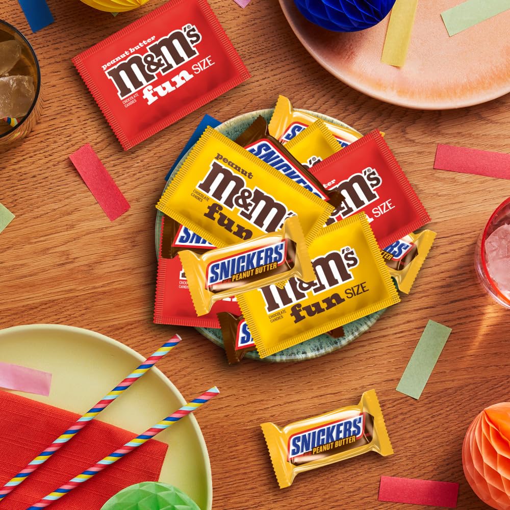 M&M'S Chocolate Candy and SNICKERS Fun Size Peanut and Peanut Butter Choclate Variety Assortment Candy Packs