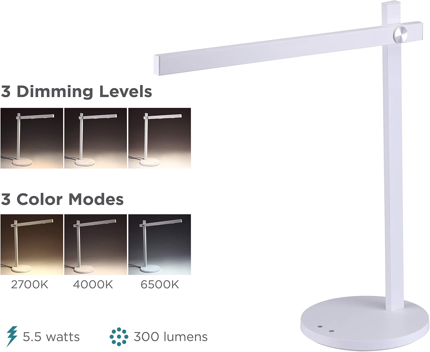 Bostitch Office Black+Decker Dimmable Bar Desk Lamp, 5.5W, White (VLED1813WHITE-BD)