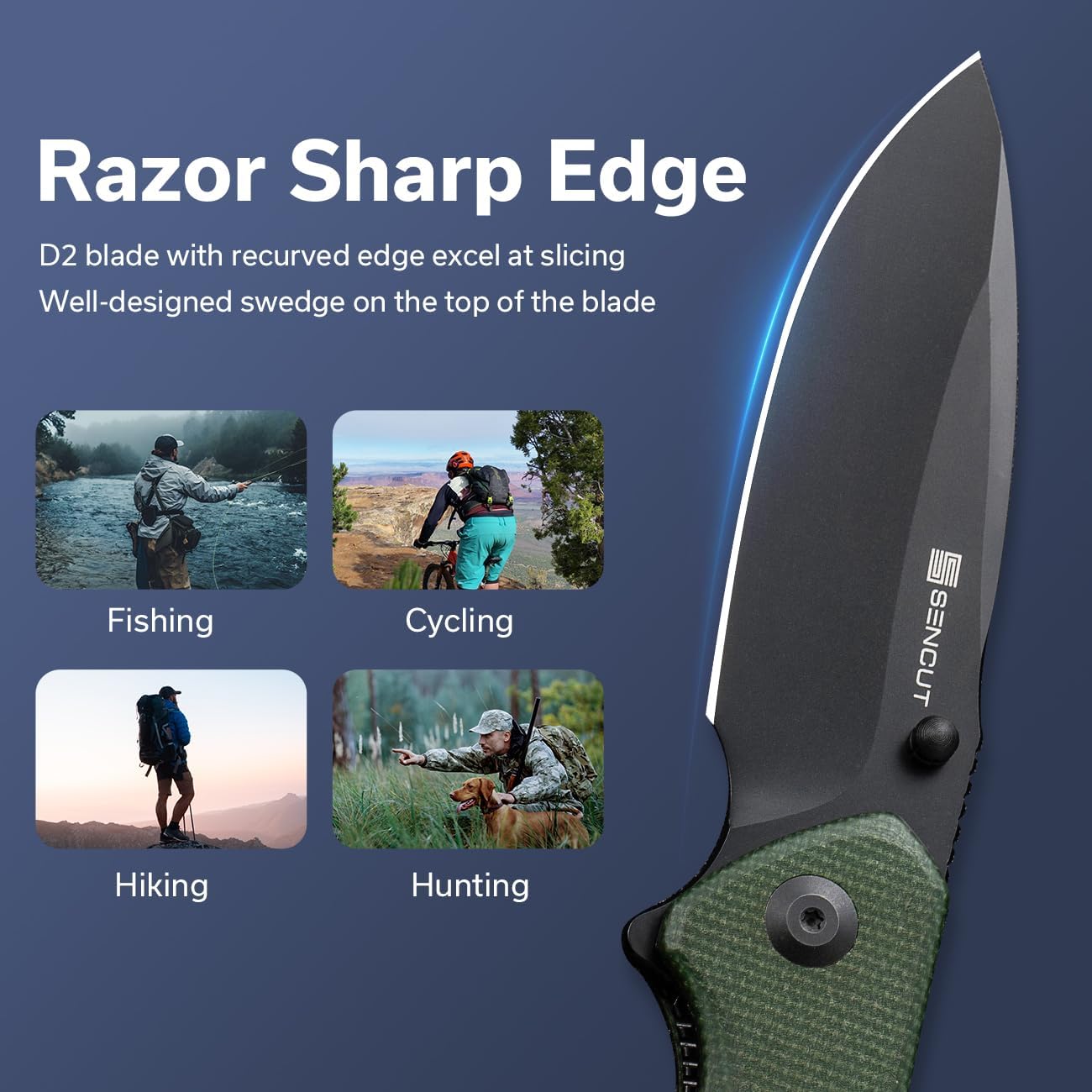 SENCUT Slashkin Folding Pocket Knife, Thumb-Stud & Flipper Opener
