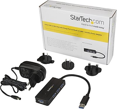 StarTech.com 4 Port USB 3.0 Hub SuperSpeed 5Gbps with Fast Charge Portable USB 3.1 Gen 1 Type-A Laptop/Desktop Hub