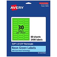 Avery Printable Neon Green Rectangle Labels with Sure Feed Technology, 3/4" x 2-1/4", Print-to-the-Edge