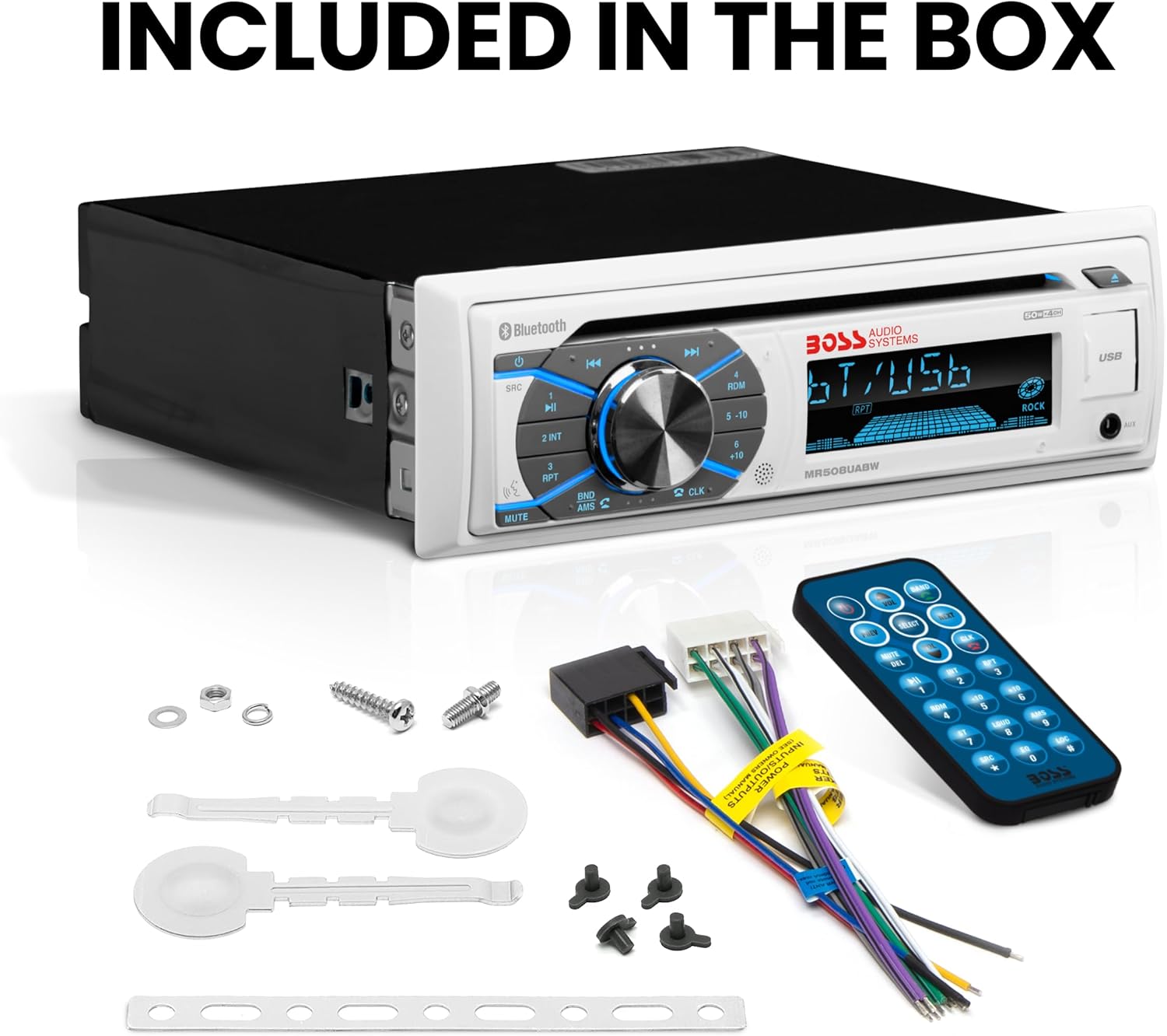 BOSS Audio Systems MR508UABW Marine Boat Stereo - Single Din, Bluetooth Audio and Calling Head Unit, AM/FM Radio Receiver