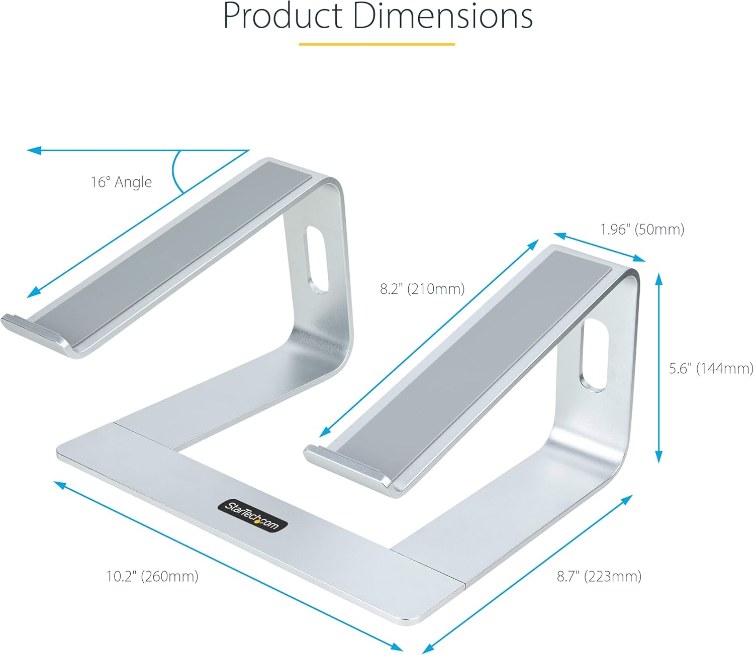 StarTech.com Laptop Stand for Desk, Supports 5kg/11lb, Aluminum, Silver, Ergonomic Laptop Riser, Portable Laptop Holder, Computer Stand for MacBook Air/Pro, Dell XPS, Lenovo (Laptop-Stand-Silver)