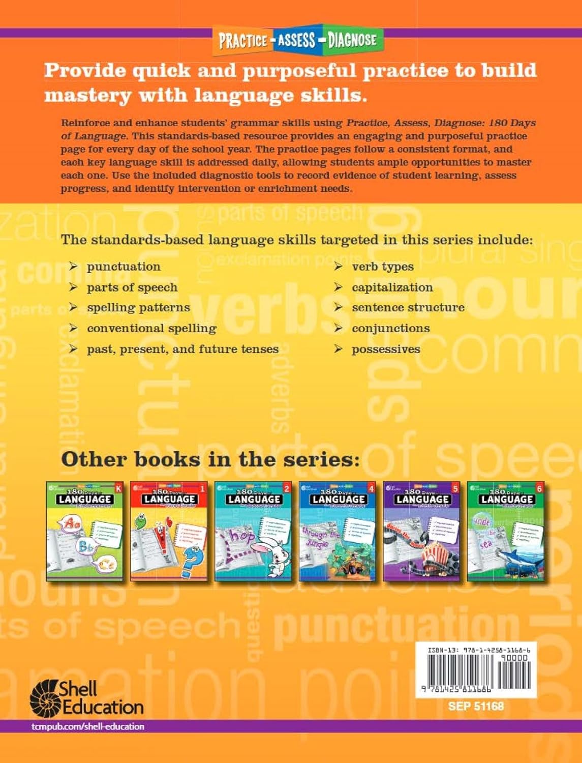 Shell Education 180 Days of Language for Third Grade (180 Days of Practice)