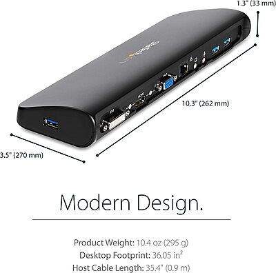 StarTech.com Dual Monitor USB 3.0 Laptop Docking Station with HDMI/DVI/VGA, 3x USB-A Hub, GbE, Audio