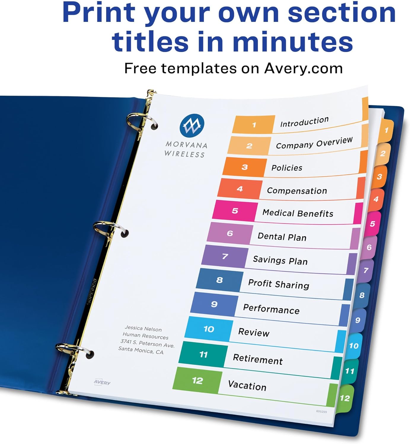 Avery Ready Index Dividers for 3 Ring Binders, Letter-Size, Multicolor, Printable Table of Contents