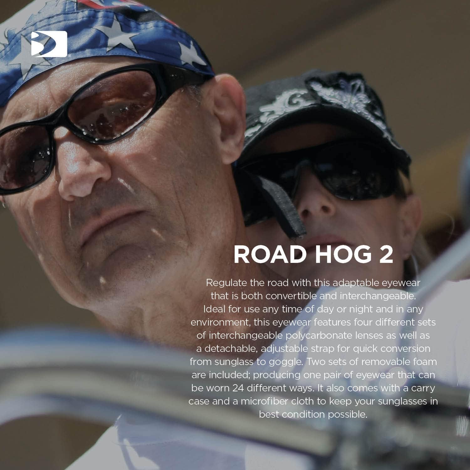 Bobster ® Road Hog 2, Gloss Black Frame, Dual Grade Reflective, Smoked, Amber, & Clear Lens